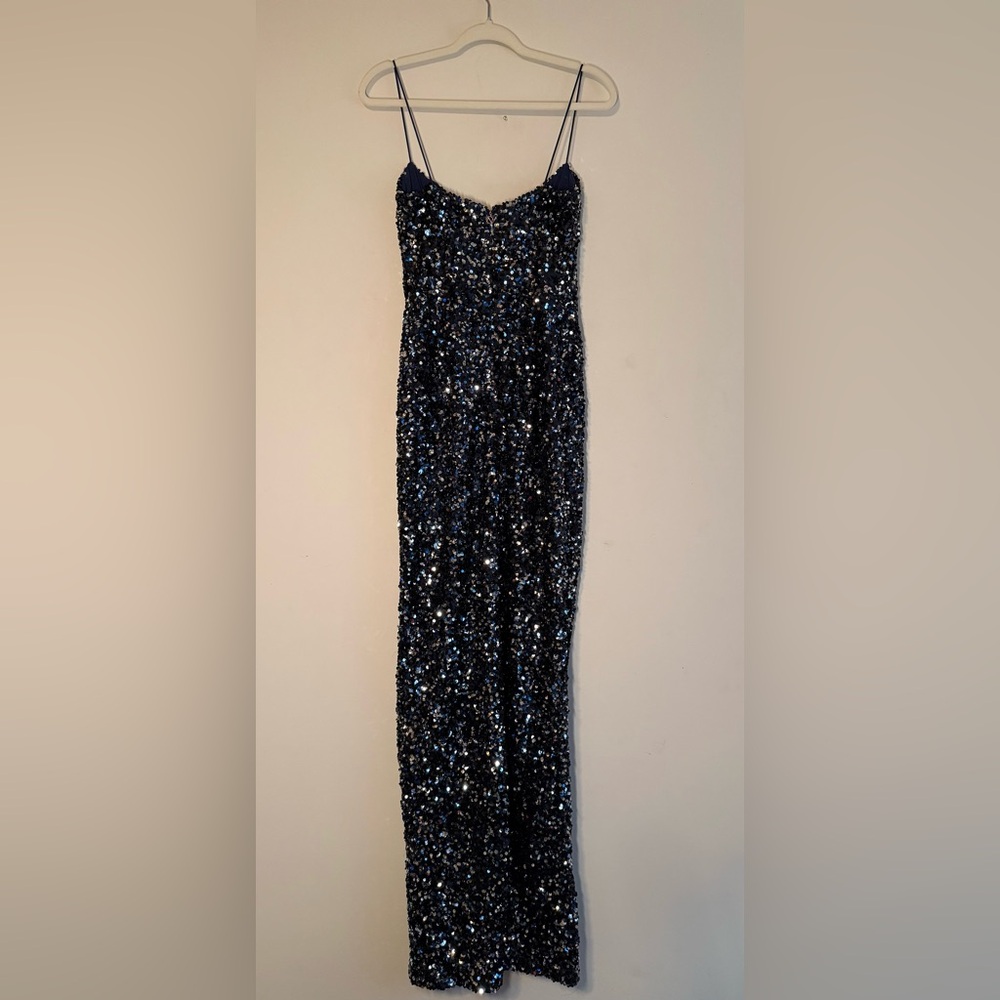 Nookie Blue Sequin Gown Slit Maxi Dress | NEW Size L - Picture 4 of 5